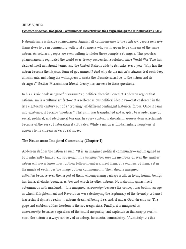 Benedict Anderson, Imagined Communities Nationalism