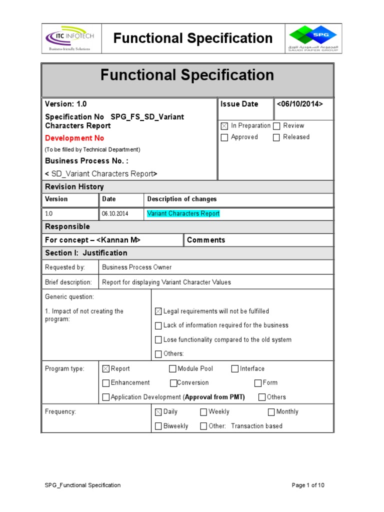 SAMPLE SAP FUNCTIONAL SPECIFICATION DOCUMENT PDF visual data 2