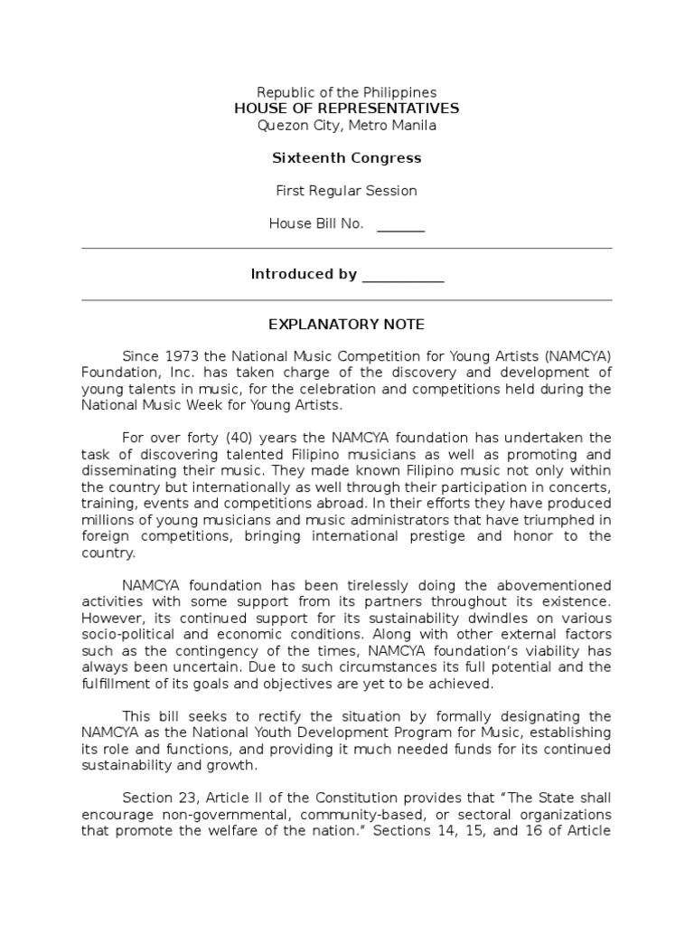 Explanatory Note for NAMCYA Philippines Sustainability