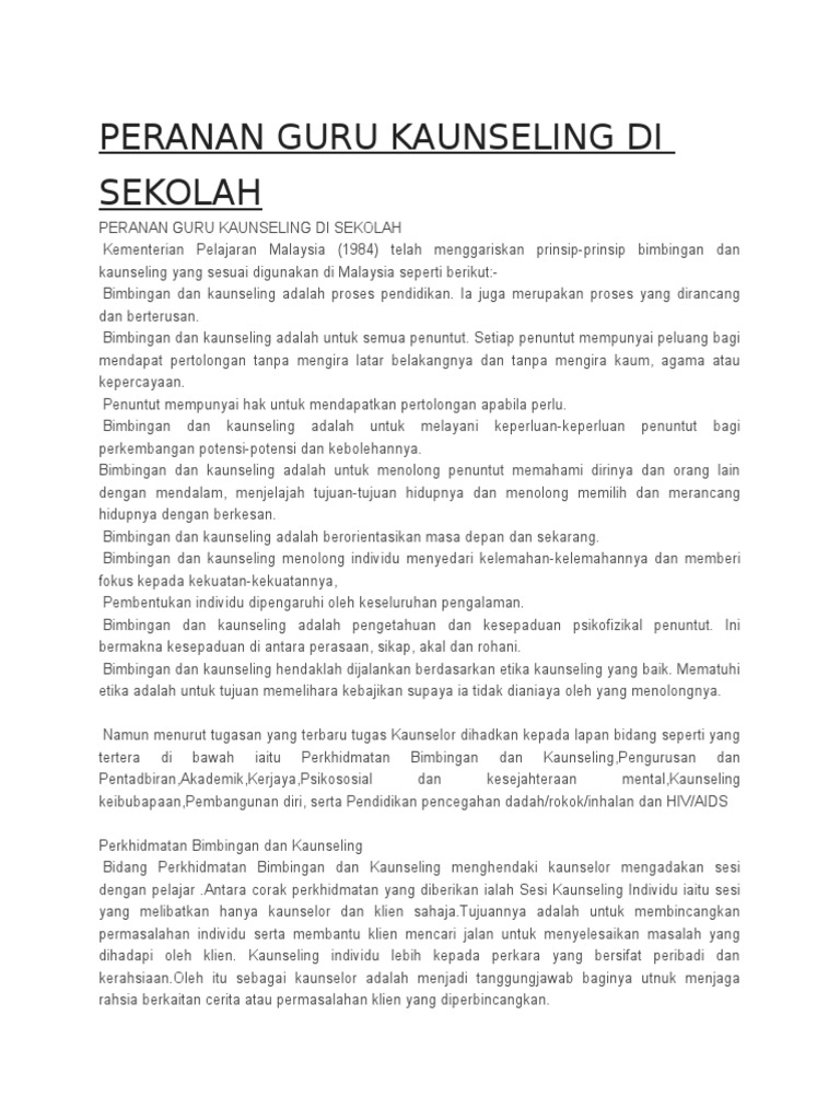 Peranan Guru Kaunseling Di Sekolah Pdf