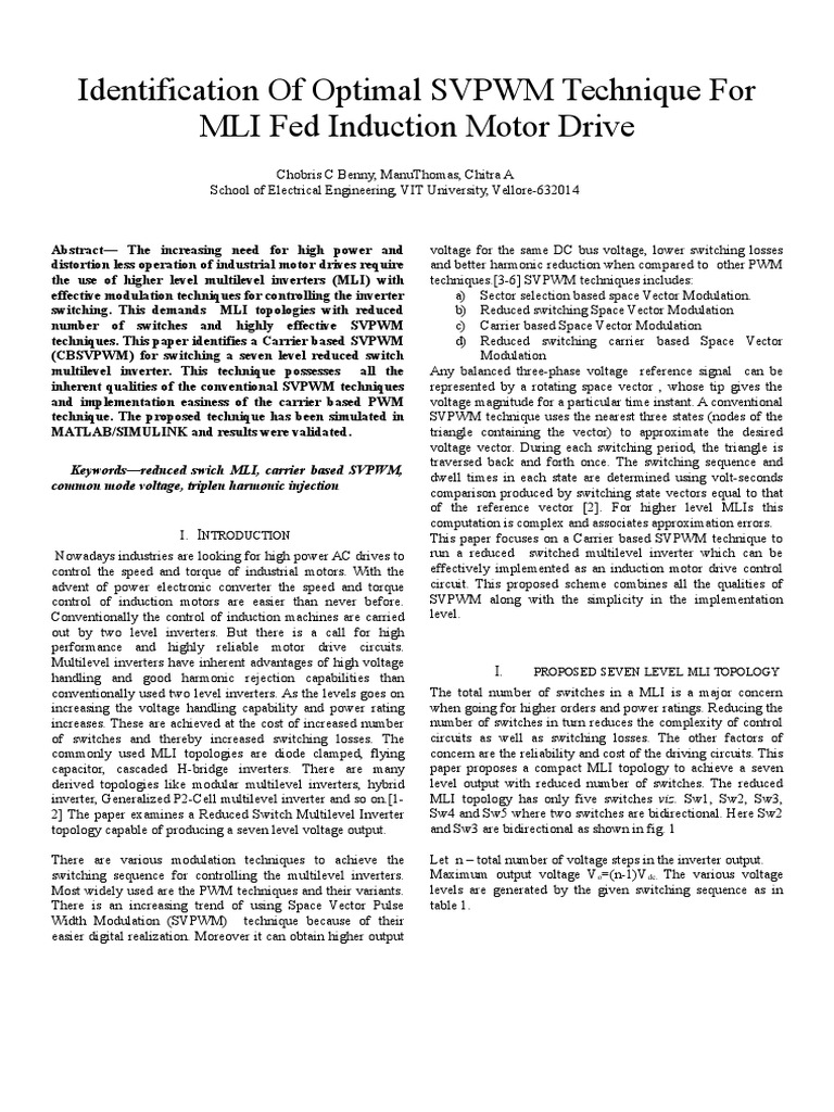 Identification of Optimal SVPWM Technique For MLI Fed Induction Motor ...