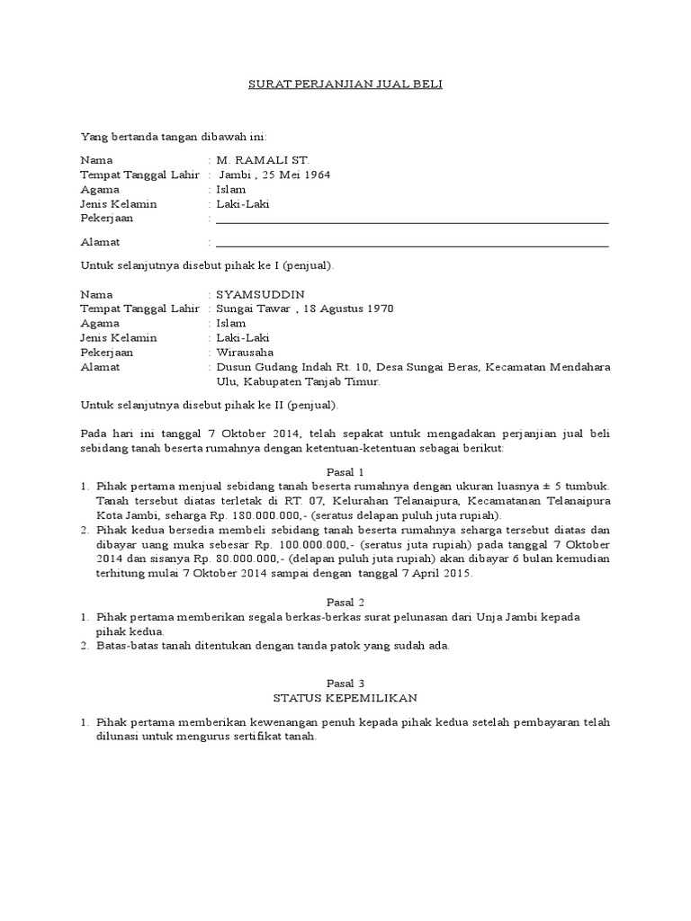 Surat Perjanjian Jual Beli