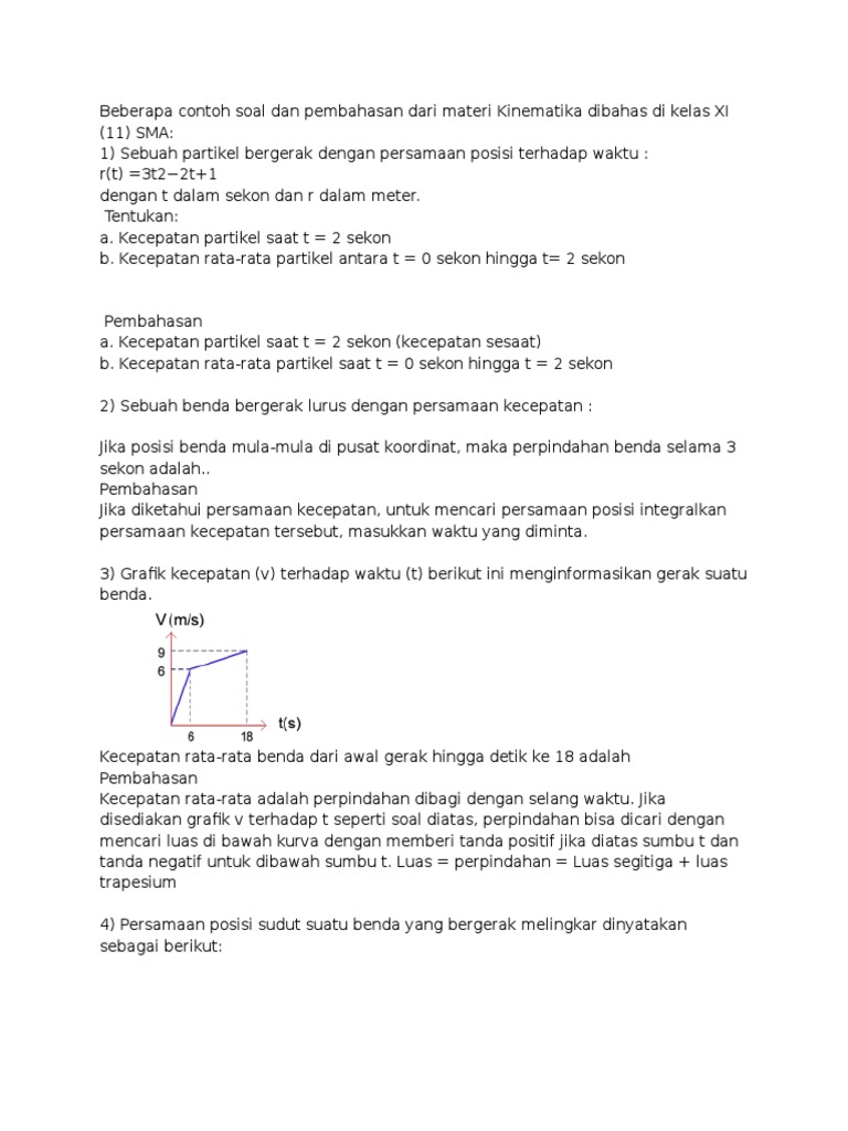 Beberapa Contoh Soal Dan Pembahasan Dari Materi Kinematika Dibahas Di Kelas Xi
