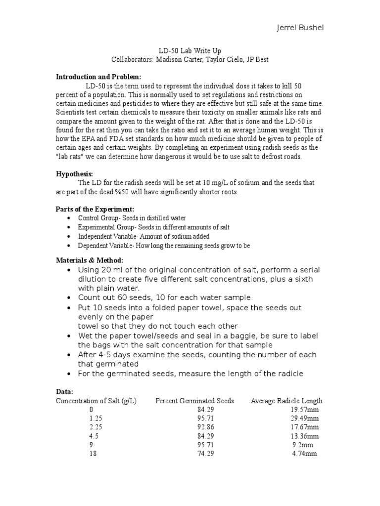 ld50 lab Experiment Environmental Science