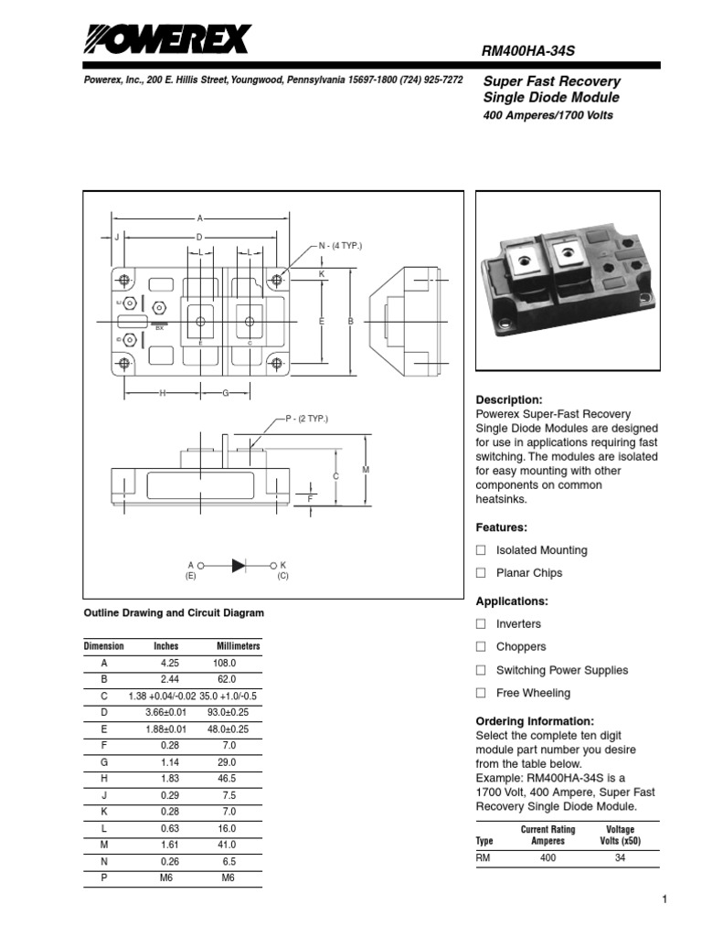 RM400HA34S Powerex, Inc., 200 E. Hillis Street, Youngwood