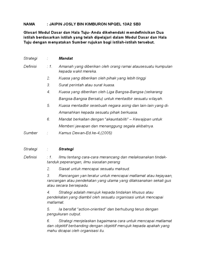 Glosari Modul Dan Hala Tuju Pdf