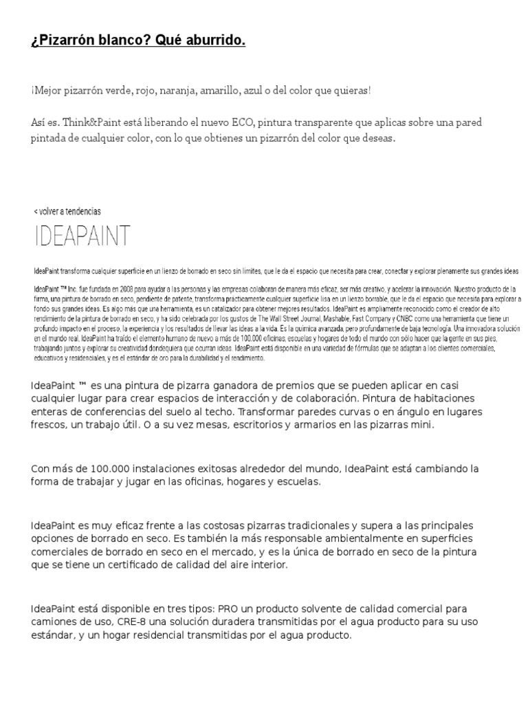 Idea Paint PDF Pinturas Color