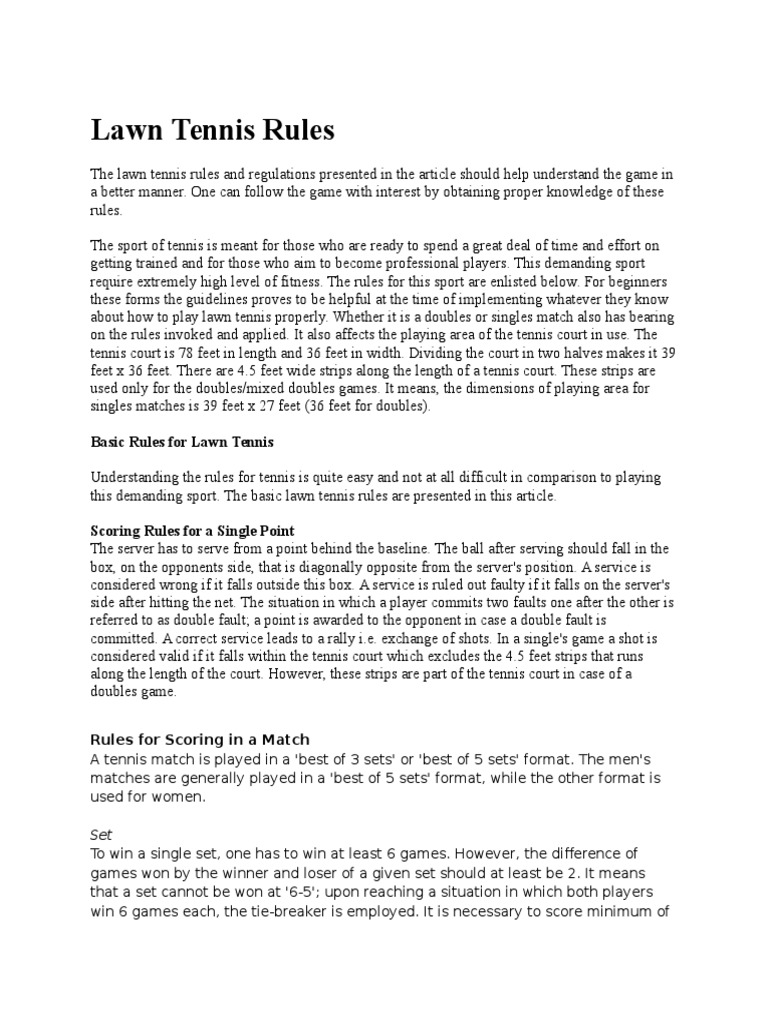 Lawn Tennis Rules Racquet Sports Individual Sports