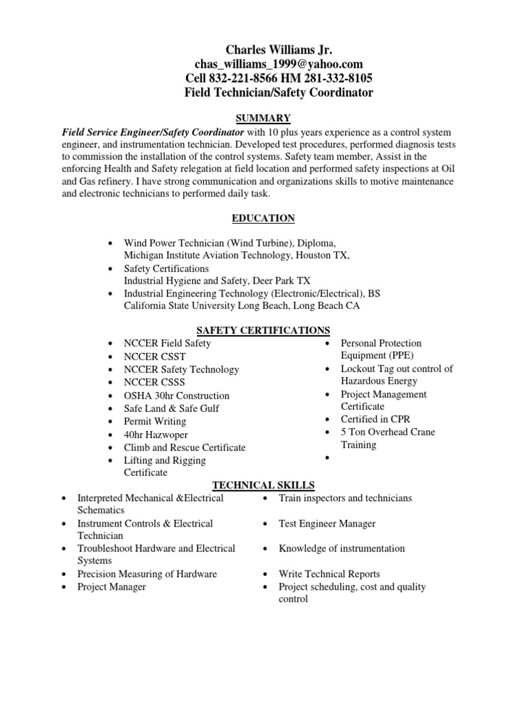 HSE Safety Coordinator EHS in Houston TX Resume Charles Williams PDF Safety Personal