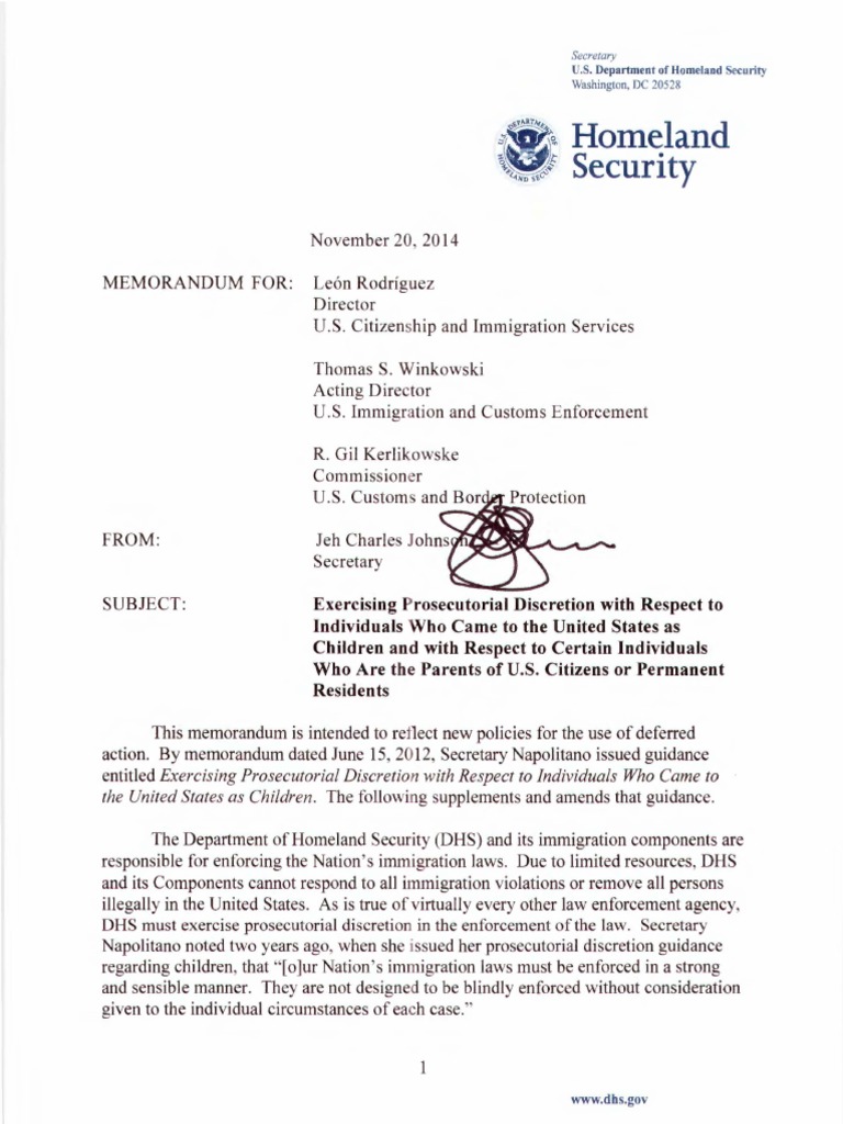 November 20, 2014 DHS Deferred Action Memo | PDF | Deferred Action For ...
