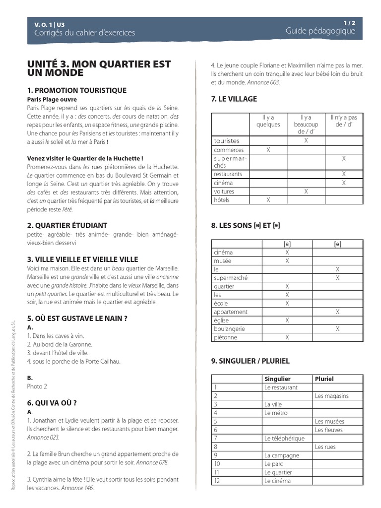 Corrige Vo1 Dg 2 Corriges Cahier Unite3 Pdf Pdf Paris Loisirs