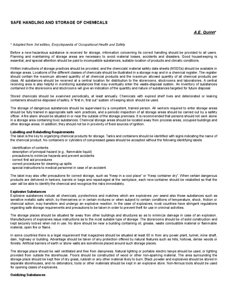 3.safe Handling and Storage of Chemicals | PDF | Flammability ...
