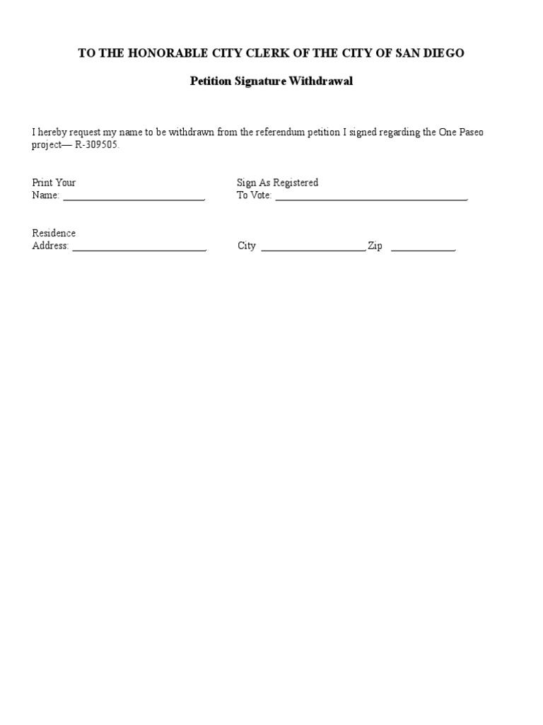 Petition to Withdraw Signature San Diego | PDF