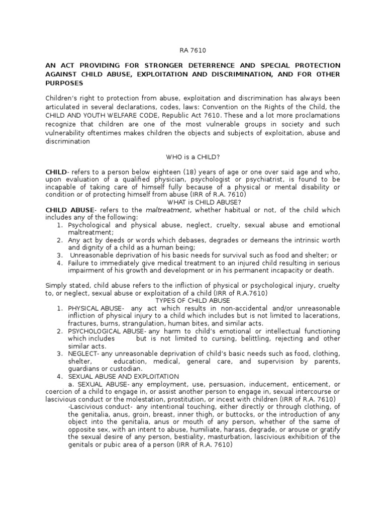 RA 7610 Child Protection Child Abuse