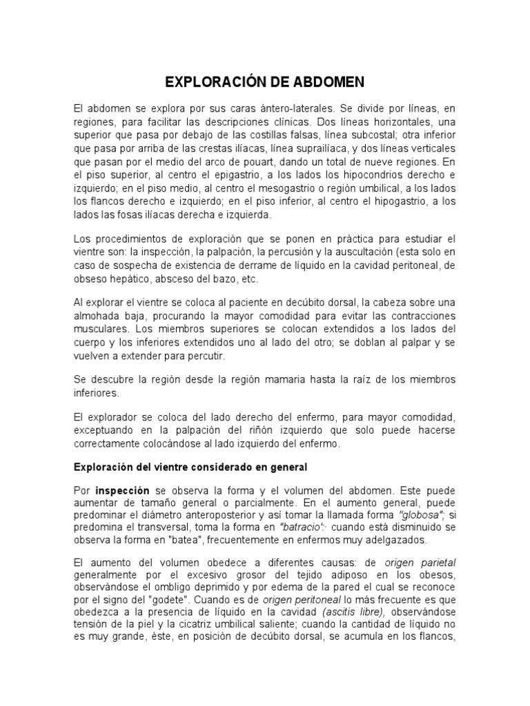 Exploración Física de Abdomen | PDF | Estómago | Abdomen