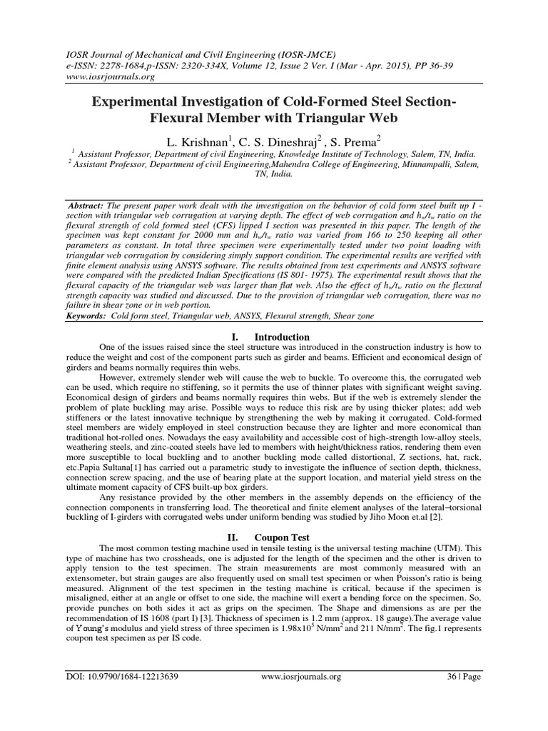 Experimental Investigation of Cold-Formed Steel SectionFlexural Member ...