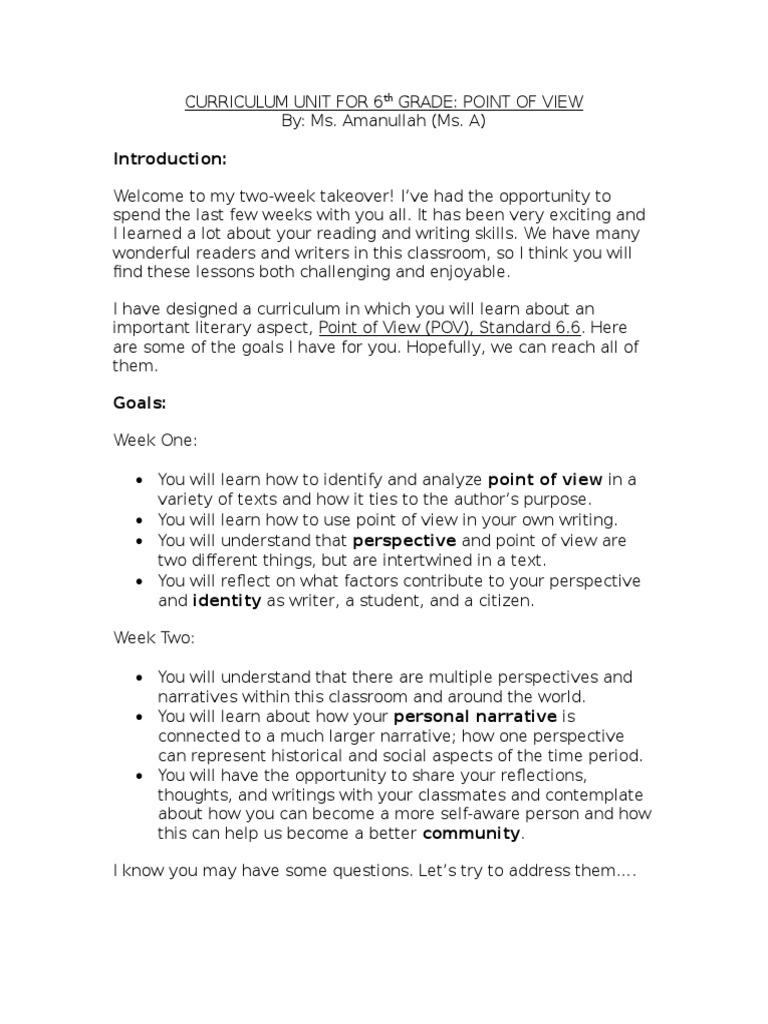 Curriculum Unit For 6th Grade | PDF | Narration | Narrative