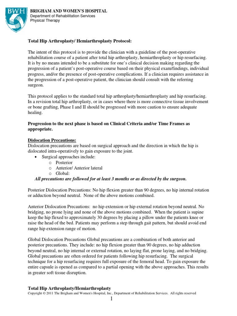 Total Hip Arthroplasty Hemiarthroplasty Protocol Anatomical Terms Of