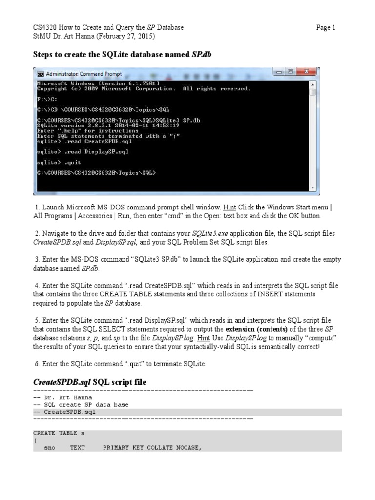 How To Create and Query The SP Database | PDF | Sql | Command Line ...