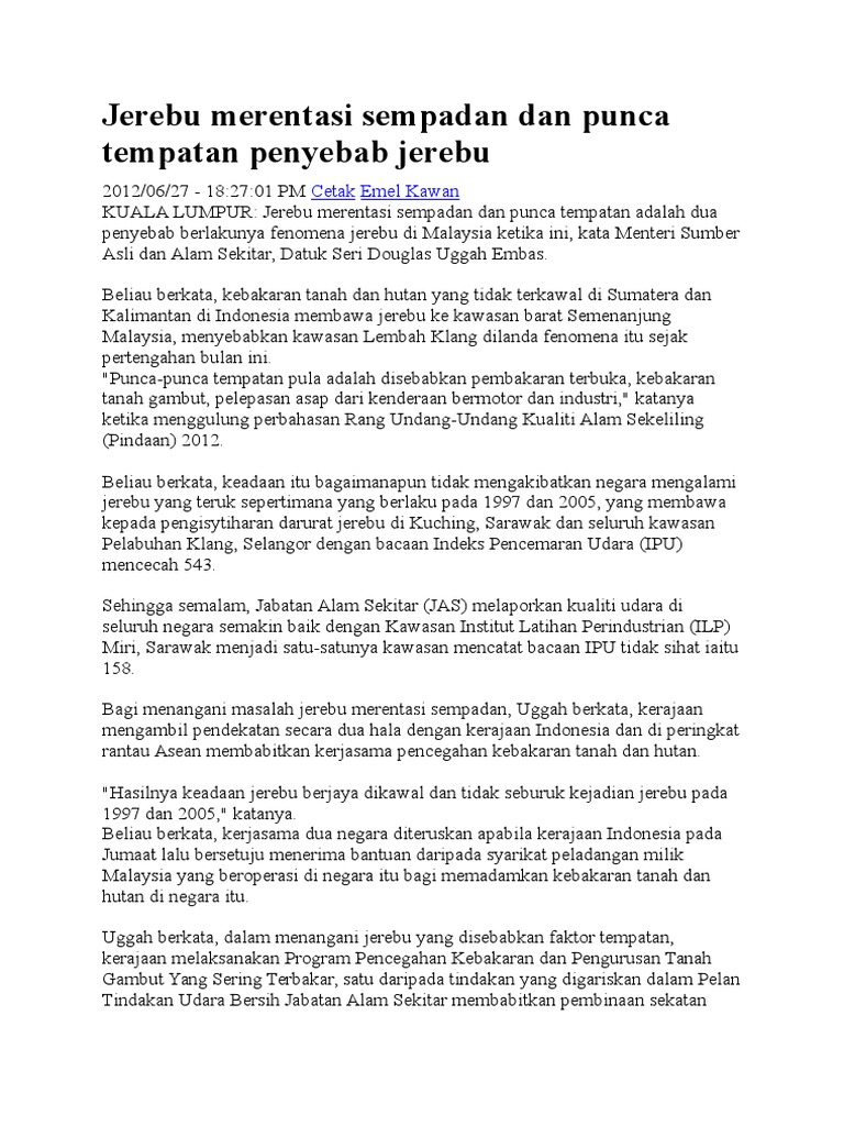 Jerebu Merentasi Sempadan Dan Punca Tempatan Penyebab Jerebu  PDF