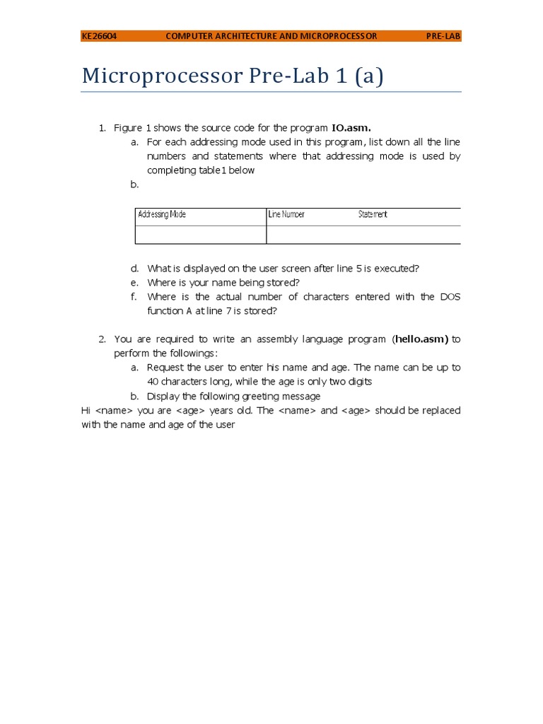 Microprocessor Pre-Lab: Assembly Tasks | PDF | Teaching Methods ...