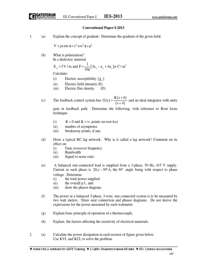 EE Conventional Paper I Solutions 2013 | PDF | Capacitor | Electronics