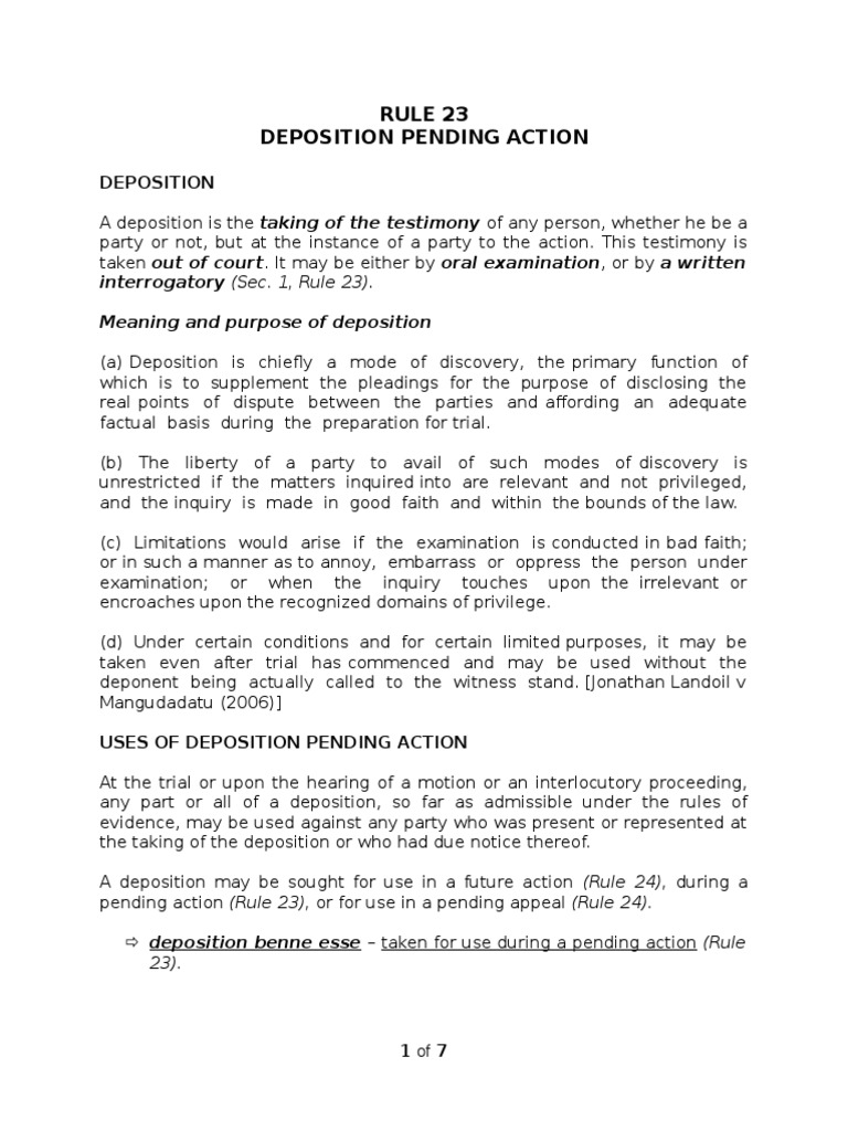 Rule 23 Deposition Deposition (Law) Discovery (Law)