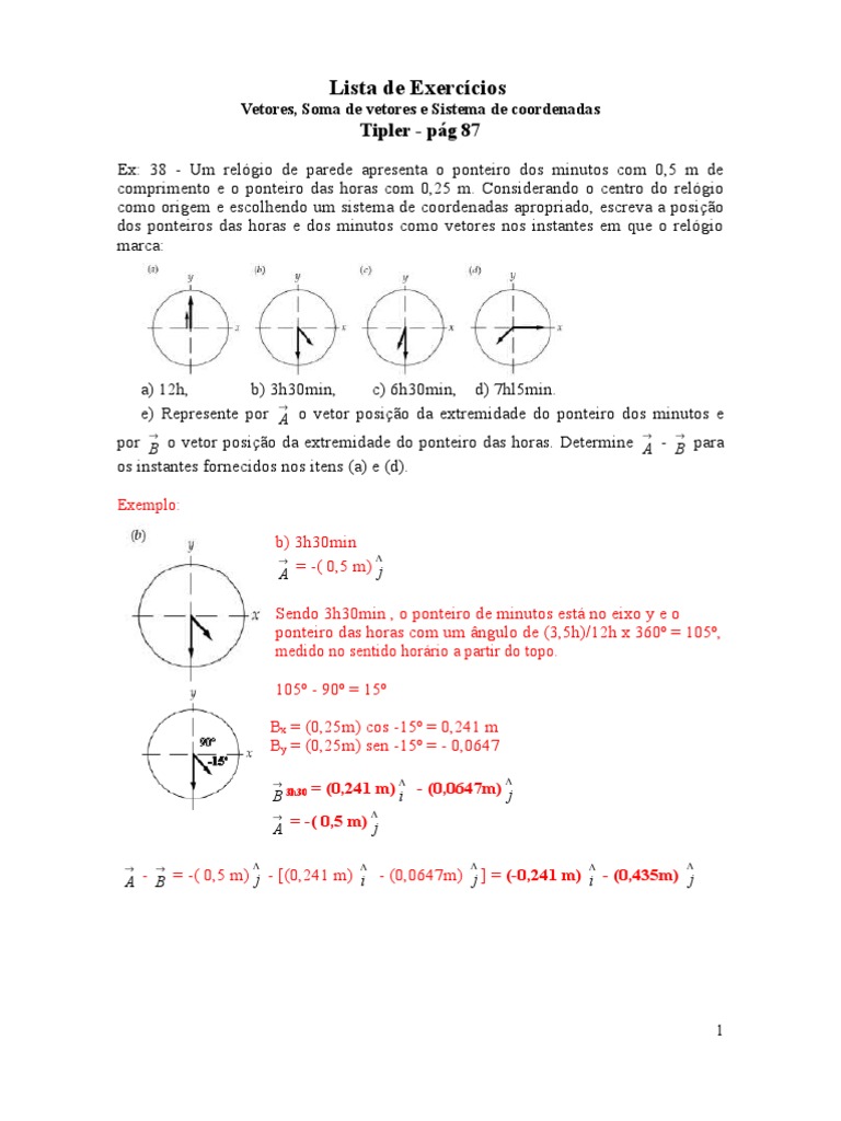 Lista de Exercícios Sobre Vetores | PDF | Deslocamento (vetor) | Vetor ...