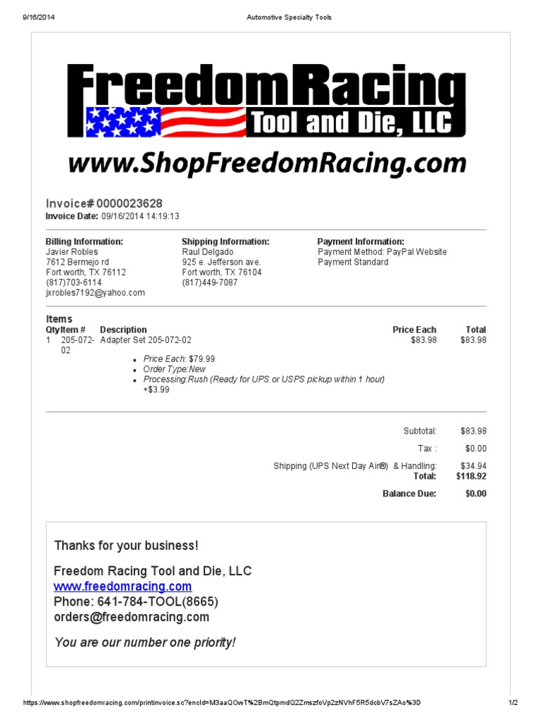 Invoice for Adapter Set 205-072-02 | PDF