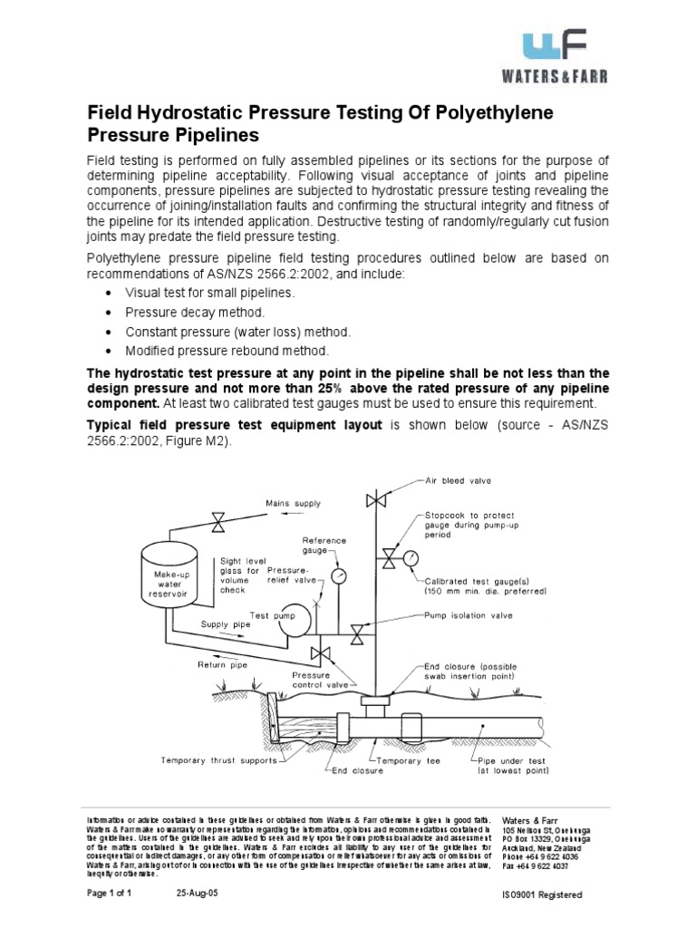Field Hydrostatic Pressure Testing of Polyethylene Pressure Pipelines