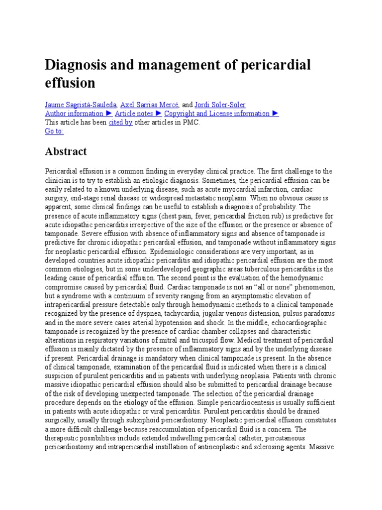 Diagnosis and Management of Pericardial Effusion | PDF | Cardiovascular
