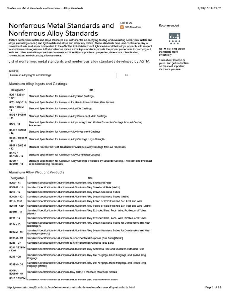 List of ASTM - Nonferrous Metal Standards and Nonferrous Alloy ...