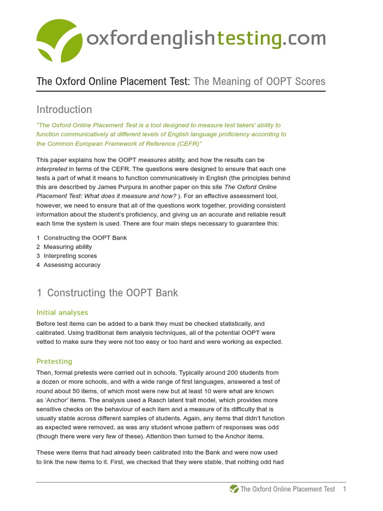 Oopt Meaning Oxford Test (Assessment) Uncertainty