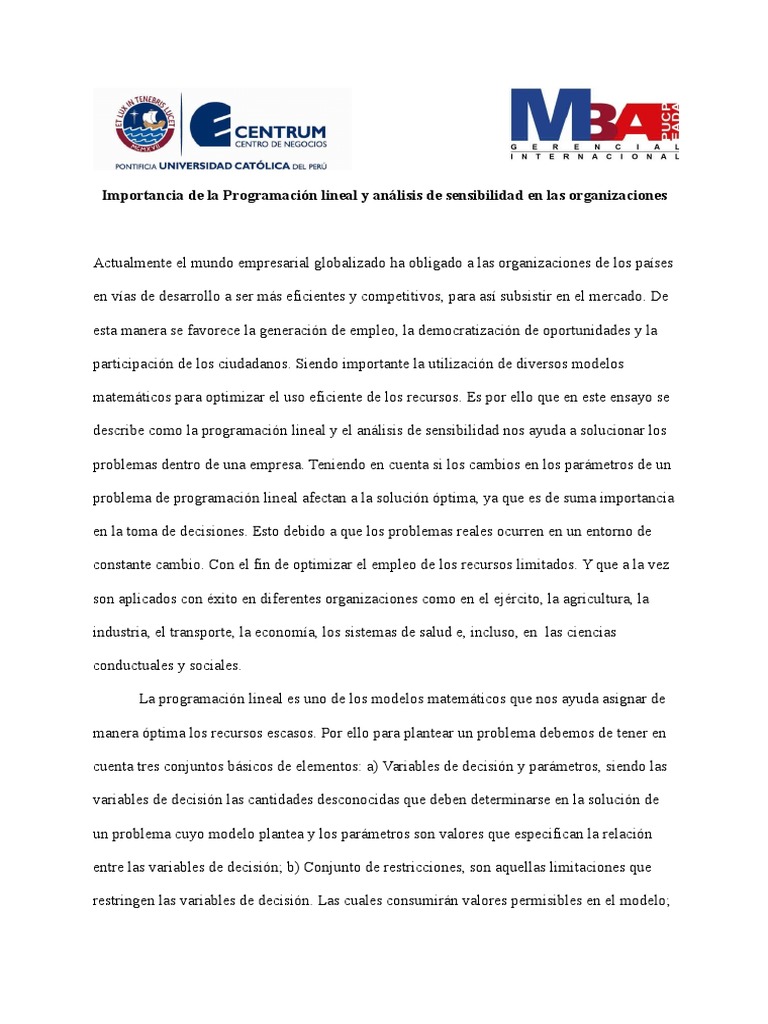 Ensayo de Programacion Lineal | PDF | Programación lineal | Enseñanza ...