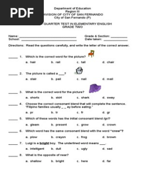 English Grades 2 6 First Periodical Test Docx Stress