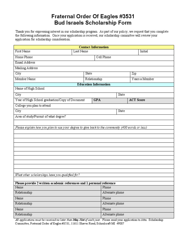 Bud Israels Scholarship Application Form | PDF | Cyberspace | Network ...