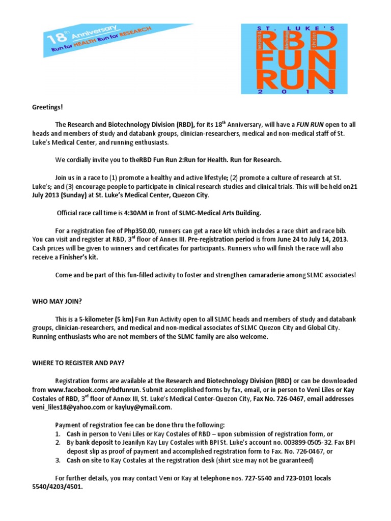 RBD Fun Run 2013: Join for Health! | PDF | Business