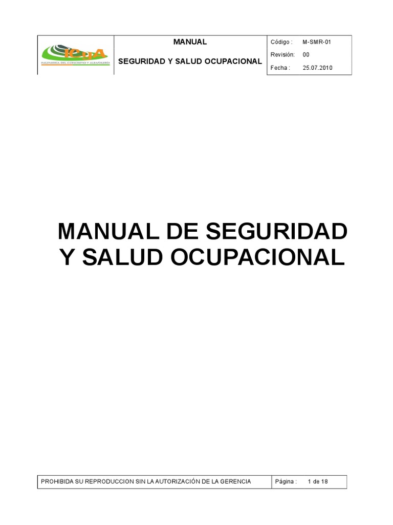 Manual de Seguridad y Salud Ocupacional | PDF | Calidad (comercial ...