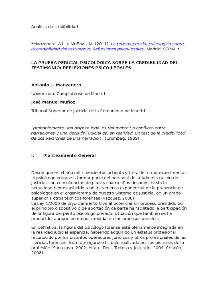 Análisis de Credibilidad Del Testimonio PDF Testigo experto