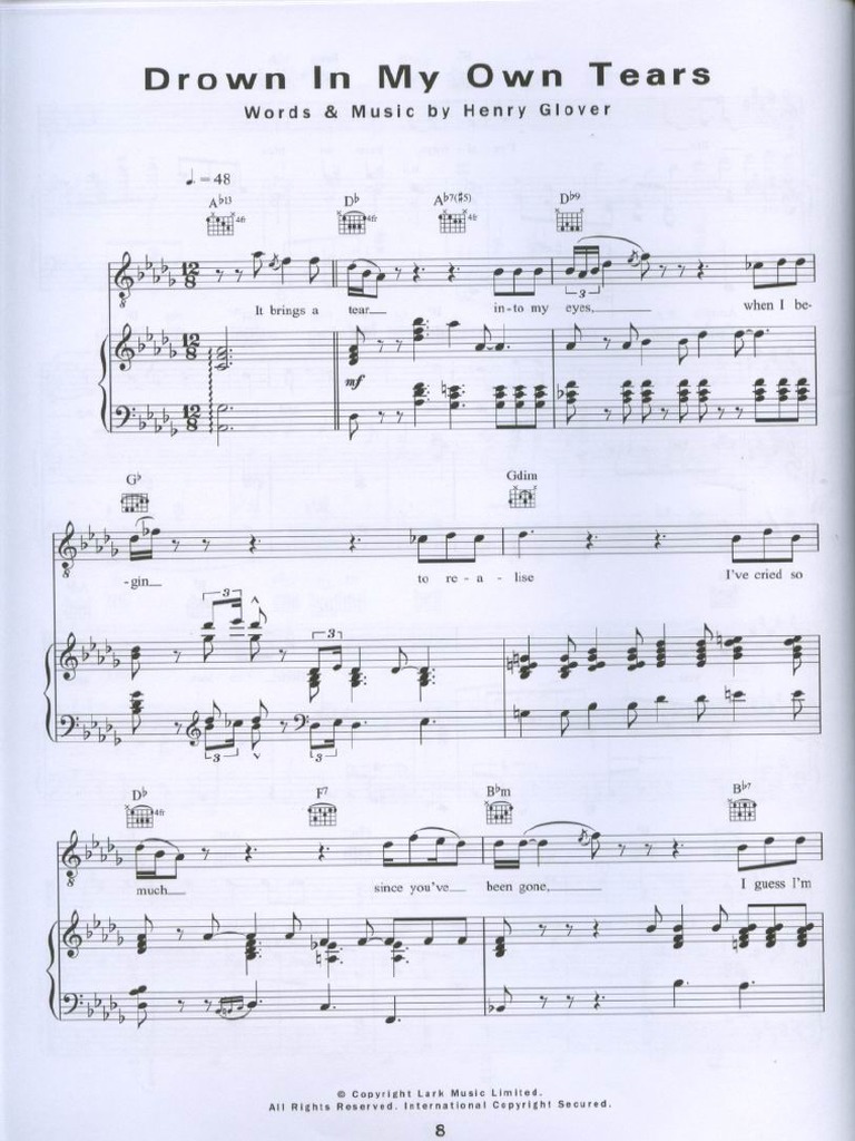 Ray Charles Drown In My Own Tears Piano Sheet Music Pdf Entertainment General Leisure