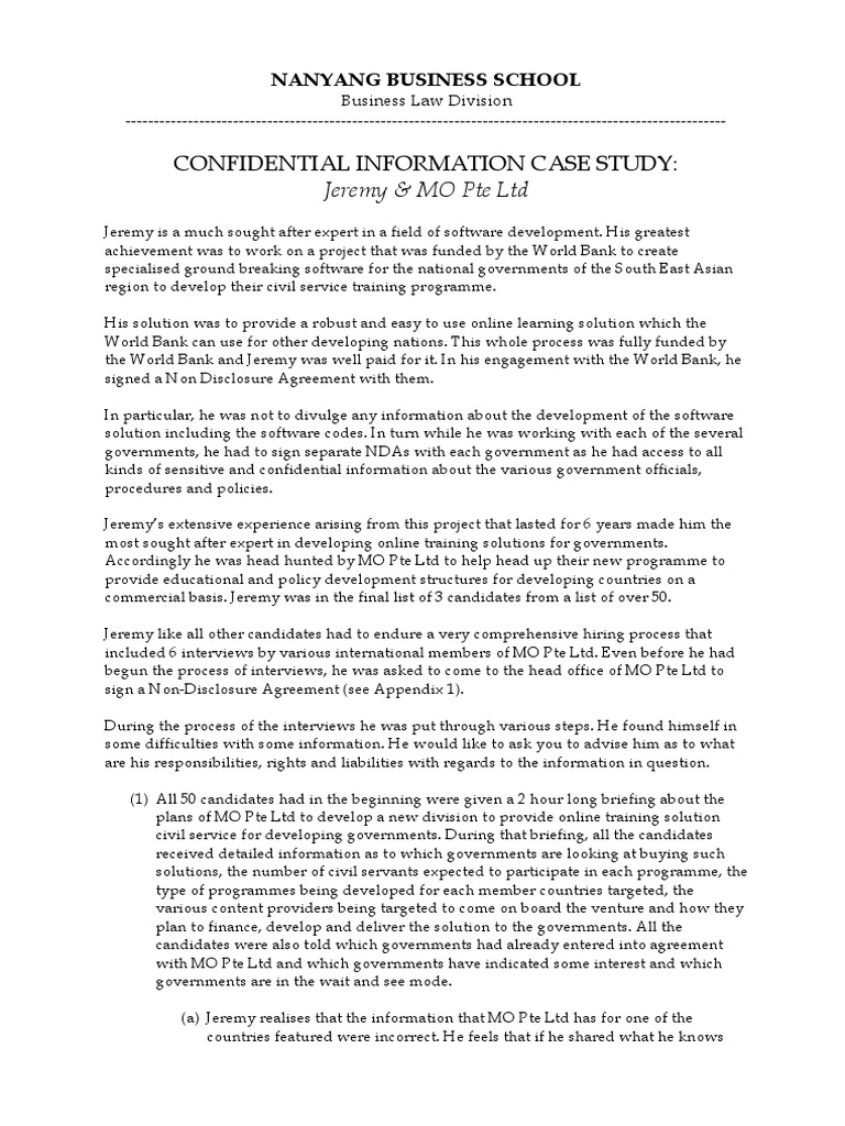 Confidential Information Case Study2 | PDF | Non Disclosure Agreement ...
