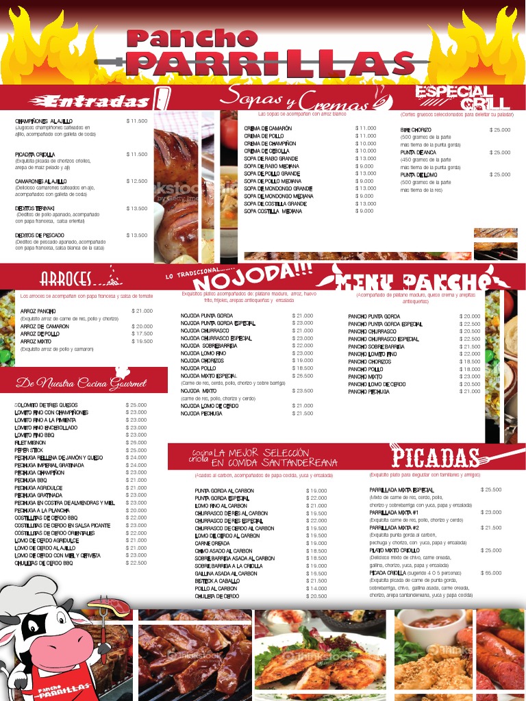 Menu Pancho Parrilla | PDF | Cerdo | Sopa
