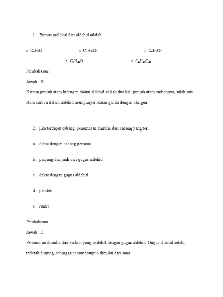 Soal Aldehid