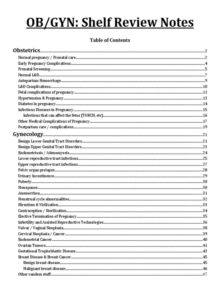 OB/GYN Shelf Review Notes Guide | PDF | Twin | Childbirth