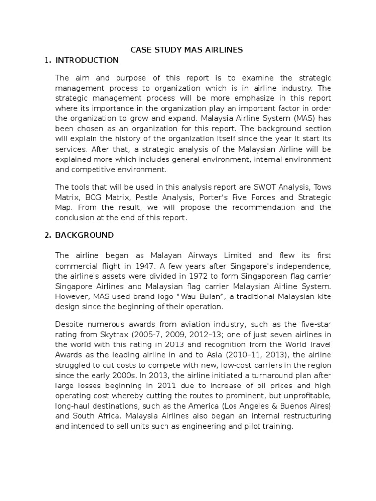 Strategic MGT - Case Study Mas Airlines | PDF | Airlines | Aviation