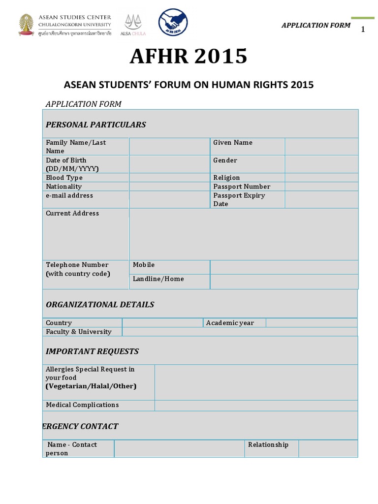 AFHR2015 Application Form | PDF
