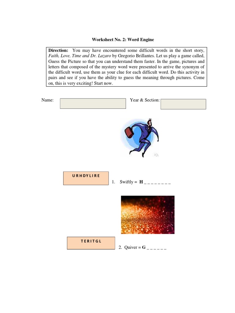Word Engine: Vocabulary Game Worksheet | PDF