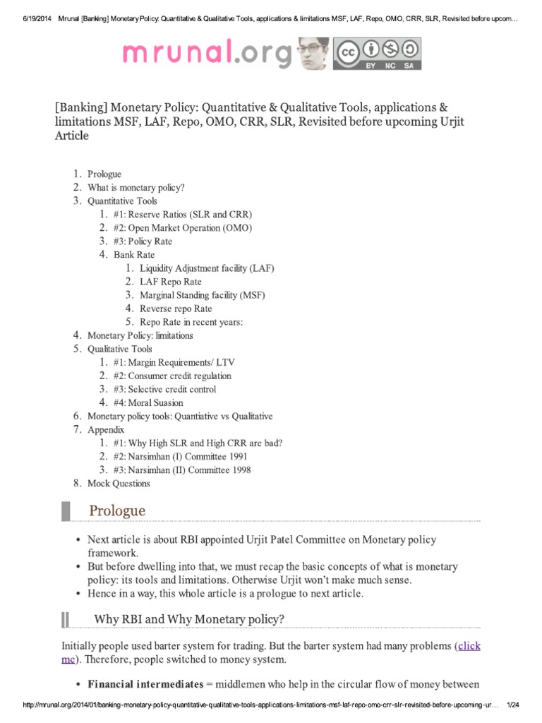 Monetary Policy Quantitative N Qualitative Tools PDF | PDF