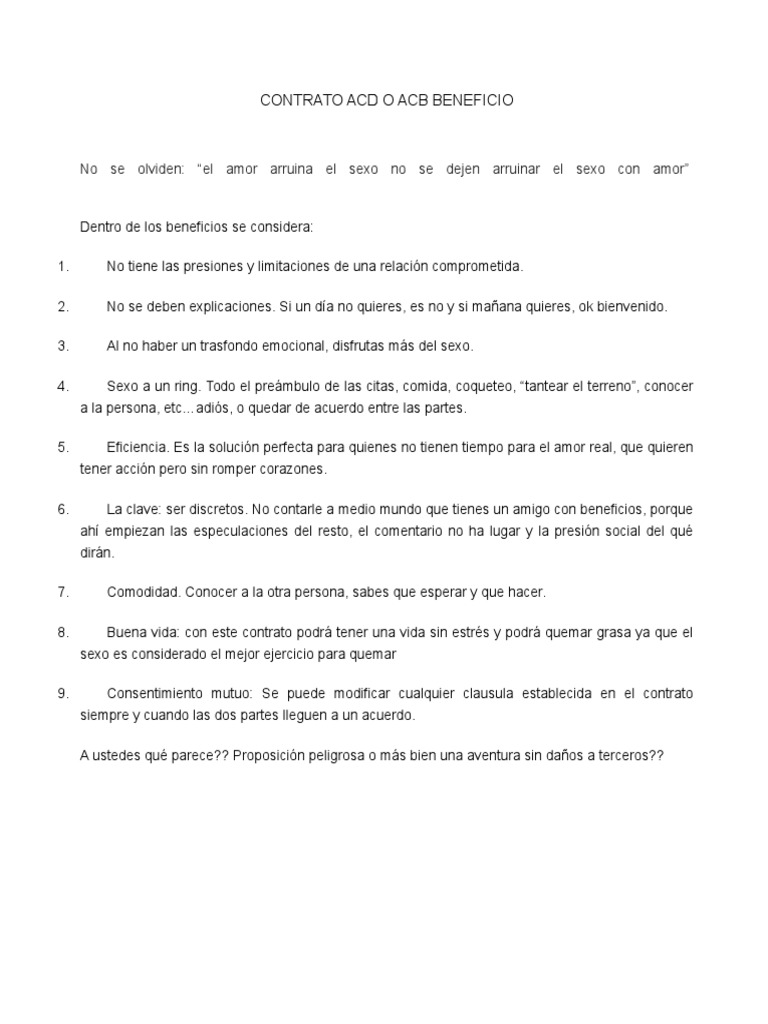 Contrato Amigos Con Derecho ACD o Amigos Con Beneficios ACB | PDF | Amor |  Sicología, image size:768x1024