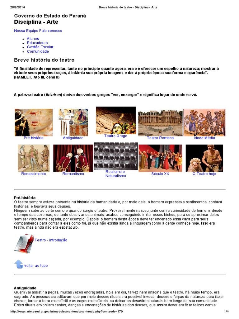 Breve História Do Teatro - Disciplina - Arte | PDF | Tragédia | Teatro